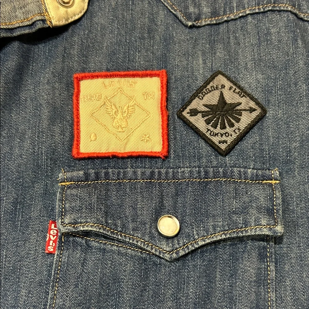 Levi's Blue Denim Shirt with Distinctive Patches